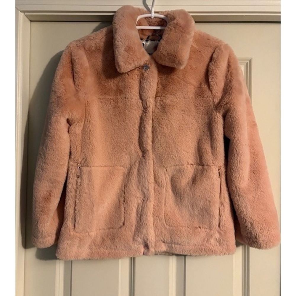 Urban Republic girls dusty rose faux fur / fuzzy jacket, size Large (14)
